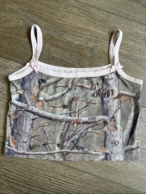 Named Collective Forbidden Pointelle Cami Cropped Logo Tank Top Tree Camo Print